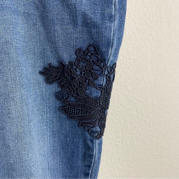 Chico's Blue Denim Floral & Patch Embellished Ankle Jeans 3 - Picture 5 of 10